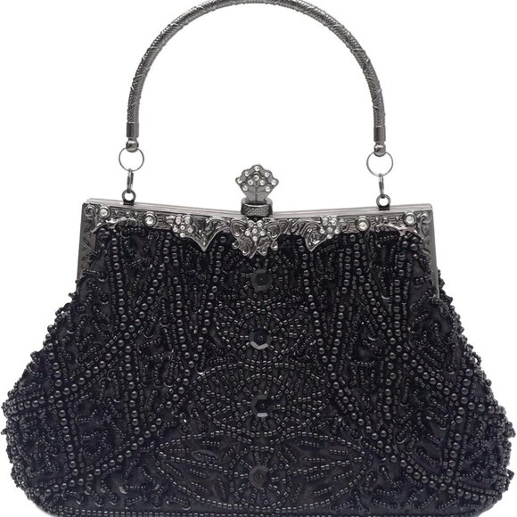 Vintage floral leaf beads sequins evening bag Elegant Clutch for Women for Bride - Picture 1 of 8